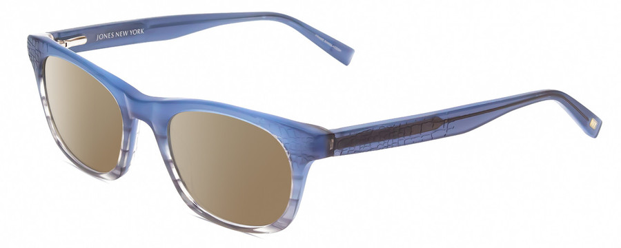 Profile View of Jones New York J229 Designer Polarized Sunglasses with Custom Cut Amber Brown Lenses in Blue Ladies Oval Full Rim Acetate 48 mm