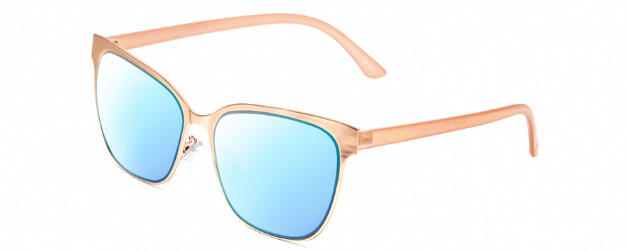 Profile View of Lucky Brand Doheny Designer Blue Light Blocking Eyeglasses in Gold Matte Pink Blush Ladies Cat Eye Full Rim Metal 57 mm