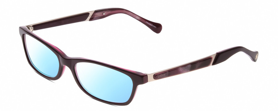 Profile View of Lucky Brand High Noon Designer Blue Light Blocking Eyeglasses in Purple Layer Crystal Ladies Cat Eye Full Rim Acetate 53 mm