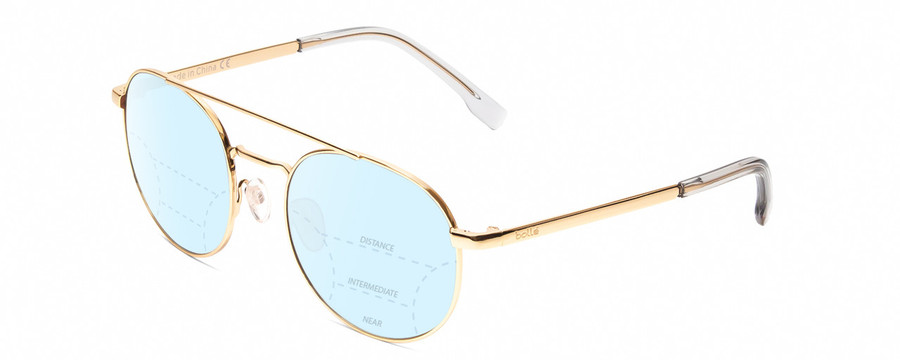 Profile View of Bolle OVA Designer Progressive Lens Blue Light Blocking Eyeglasses in Shiny Gold/Crystal Ladies Pilot Full Rim Metal 52 mm