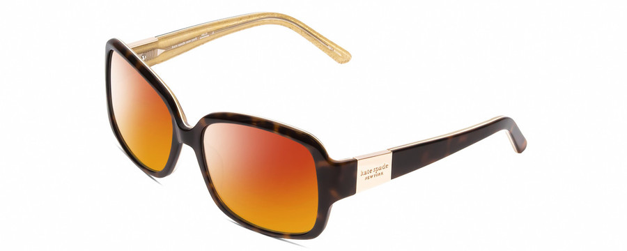 Profile View of KATE SPADE LULU Designer Polarized Sunglasses with Custom Cut Red Mirror Lenses in Trortoise Havana/Off-White/Gold Sparkles Ladies Panthos Full Rim Acetate 55 mm