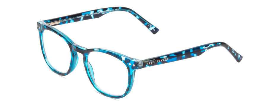 Profile View of Prive Revaux Show Off Womens Round Reading Glasses in Blue Tortoise Havana 48 mm