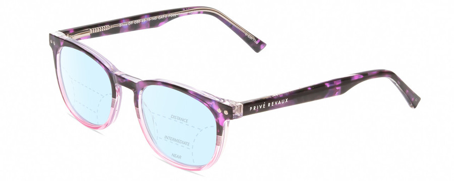 Profile View of Prive Revaux Show Off Single Designer Progressive Lens Blue Light Blocking Eyeglasses in Black Purple Tortoise Blush Pink Crystal Fade Ladies Round Full Rim Acetate 48 mm