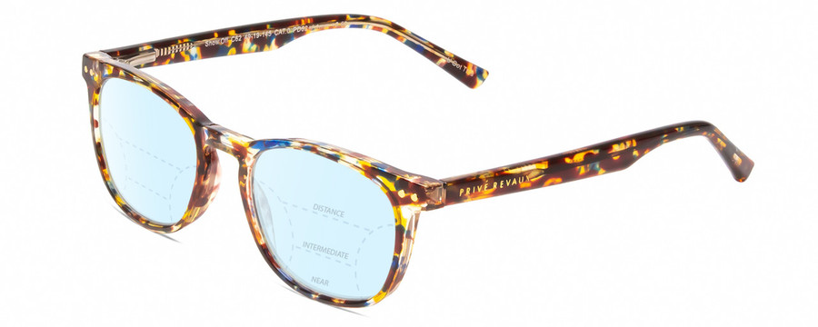 Profile View of Prive Revaux Show Off Single Designer Progressive Lens Blue Light Blocking Eyeglasses in Toffee Orange Brown Ladies Round Full Rim Acetate 48 mm