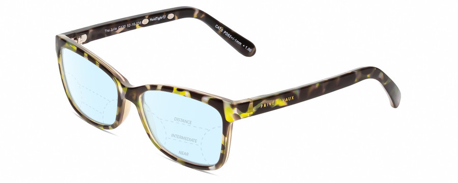 Profile View of Prive Revaux Julie Designer Progressive Lens Blue Light Blocking Eyeglasses in Olive Hunter Green Marble Ladies Cateye Full Rim Acetate 50 mm