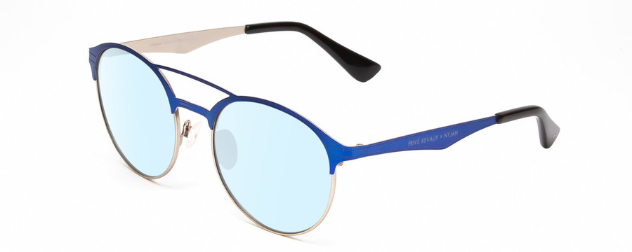 Profile View of Prive Revaux Laguna Designer Blue Light Blocking Eyeglasses in Matte Royal Blue/Silver/Black Unisex Aviator Full Rim Metal 52 mm