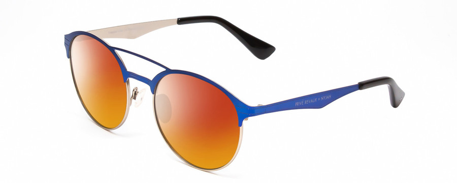 Profile View of Prive Revaux Laguna Designer Polarized Sunglasses with Custom Cut Red Mirror Lenses in Matte Royal Blue/Silver/Black Unisex Aviator Full Rim Metal 52 mm