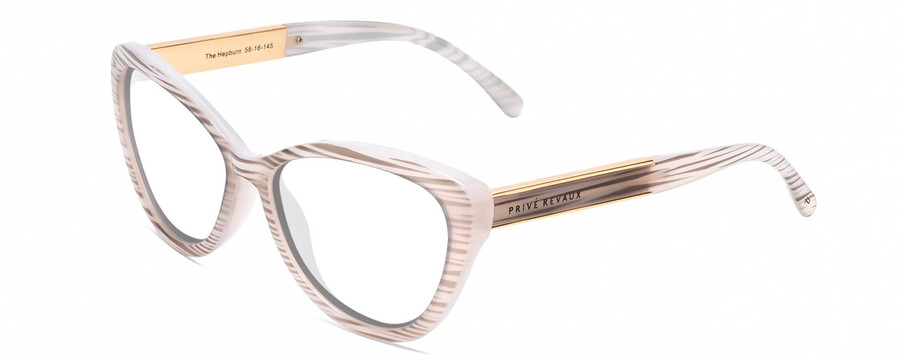 Profile View of Prive Revaux Hepburn 2.0 Designer Reading Eye Glasses in Splash White Grey Marble/Gold Ladies Cateye Full Rim Acetate 56 mm