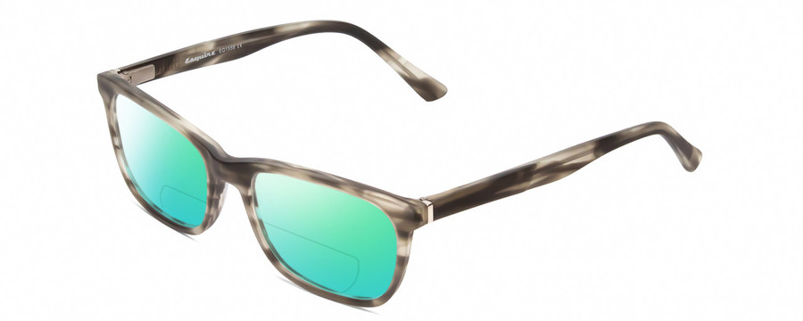 Profile View of Esquire EQ1558 Designer Polarized Reading Sunglasses with Custom Cut Powered Green Mirror Lenses in Matte Grey Marble Unisex Square Full Rim Acetate 54 mm
