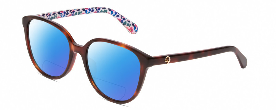 Profile View of Kate Spade VIENNE Designer Polarized Reading Sunglasses with Custom Cut Powered Blue Mirror Lenses in Tortoise Havana Colorful Floral White Ladies Cat Eye Full Rim Acetate 54 mm