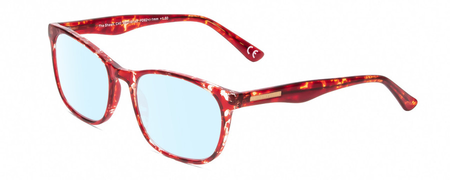 Profile View of Calabria Prive Shawn Designer Blue Light Blocking Eyeglasses in Crystal Cherry Red Tortoise Havana Ladies Panthos Full Rim Acetate 56 mm