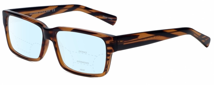 Profile View of Gotham Style 204 Designer Progressive Lens Blue Light Blocking Eyeglasses in Brown Stripes Unisex Square Full Rim Acetate 56 mm