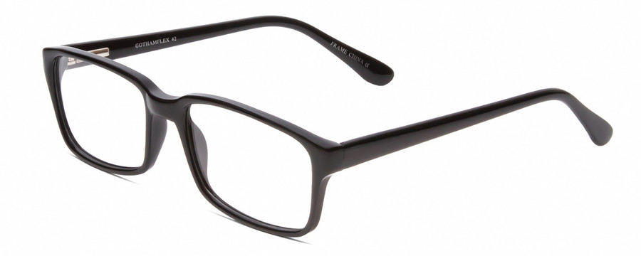 Profile View of Gotham Premium Flex 42 Designer Reading Eye Glasses with Custom Cut Powered Lenses in Gloss Black Mens Square Full Rim Acetate 56 mm