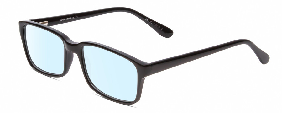 Profile View of Gotham Premium Flex 42 Designer Blue Light Blocking Eyeglasses in Gloss Black Mens Square Full Rim Acetate 56 mm