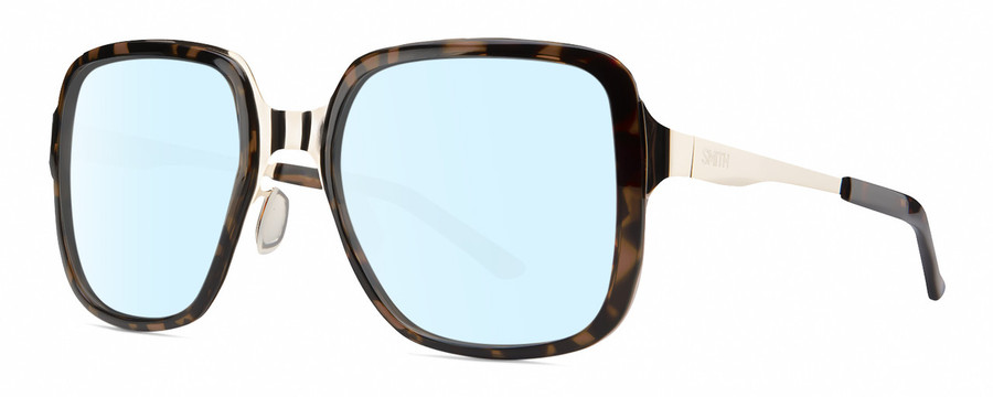 Profile View of Smith Optics Aveline Designer Blue Light Blocking Eyeglasses in Tortoise Havana Brown Gold Unisex Square Full Rim Stainless Steel 55 mm