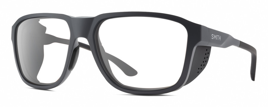 Profile View of Smith Optics Embark Designer Reading Eye Glasses with Custom Cut Powered Lenses in Matte Slate Grey Unisex Wrap Full Rim Acetate 58 mm