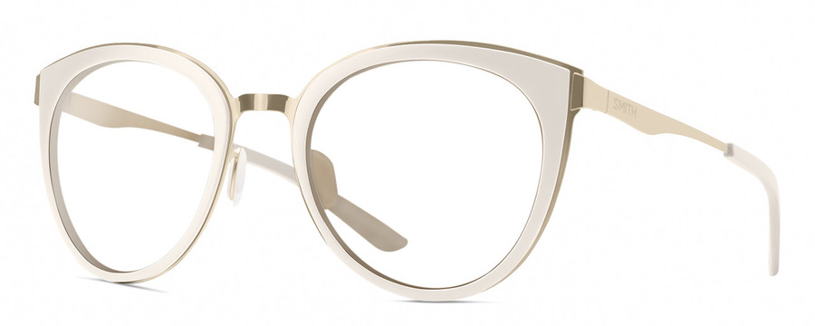 Profile View of Smith Optics Somerset Designer Reading Eye Glasses in White Gold Ladies Cateye Full Rim Stainless Steel 53 mm