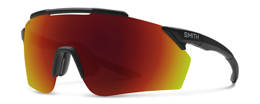 Profile View of Smith Ruckus Pivlock Unisex Sunglasses in Black/Photochromic CP Red Mirror 99 mm