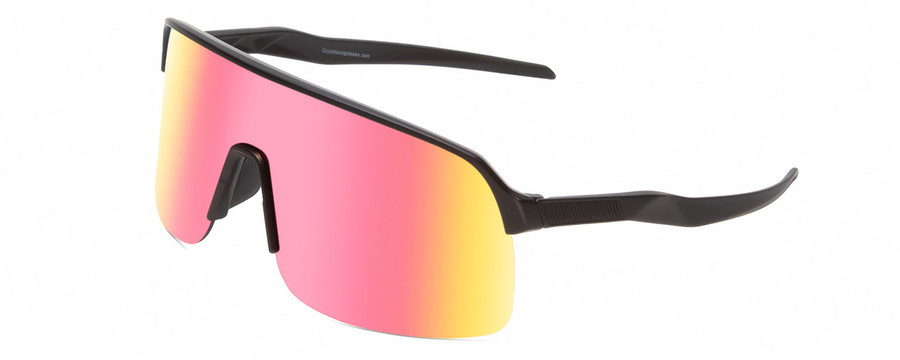 Profile View of Coyote Rattler Unisex Sport Shield Designer Sunglasses in Black/Red Mirror 70 mm