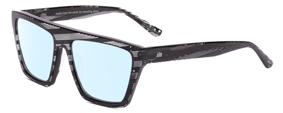 Profile View of SITO SHADES BENDER Designer Blue Light Blocking Eyeglasses in Matrix Black White Ladies Rectangular Full Rim Acetate 54 mm