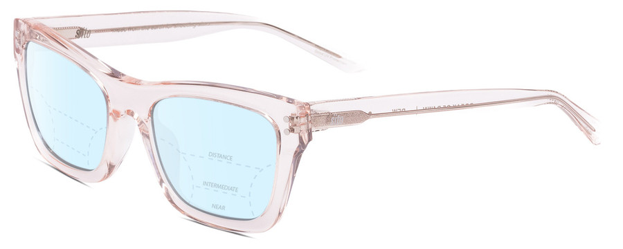 Profile View of SITO SHADES BREAK OF DAWN Designer Progressive Lens Blue Light Blocking Eyeglasses in Dew Clear Pink Crystal Unisex Square Full Rim Acetate 54 mm