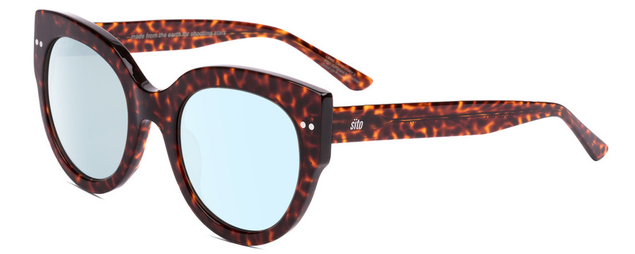 Profile View of SITO SHADES GOOD LIFE Designer Blue Light Blocking Eyeglasses in Amber Cheetah Ladies Round Full Rim Acetate 54 mm