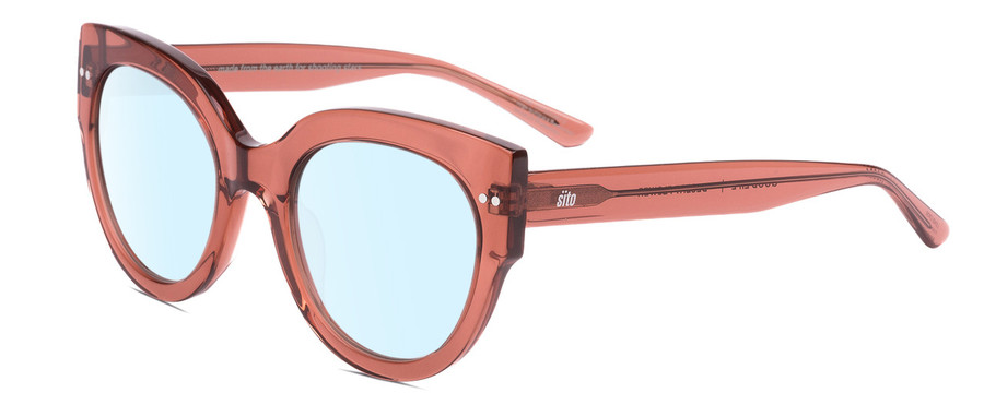 Profile View of SITO SHADES GOOD LIFE Designer Blue Light Blocking Eyeglasses in Desert Flower Pink Crystal Ladies Round Full Rim Acetate 54 mm