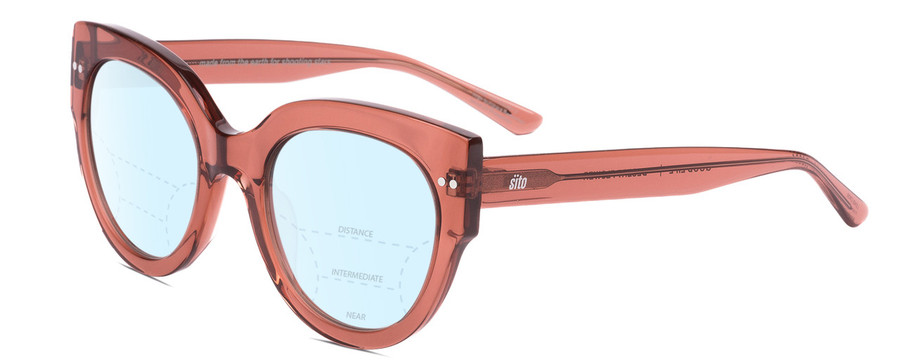 Profile View of SITO SHADES GOOD LIFE Designer Progressive Lens Blue Light Blocking Eyeglasses in Desert Flower Pink Crystal Ladies Round Full Rim Acetate 54 mm
