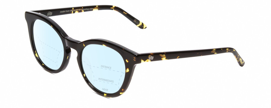 Profile View of SITO SHADES NOW OR NEVER Designer Progressive Lens Blue Light Blocking Eyeglasses in Limeade Black Yellow Tortoise Ladies Round Full Rim Acetate 50 mm