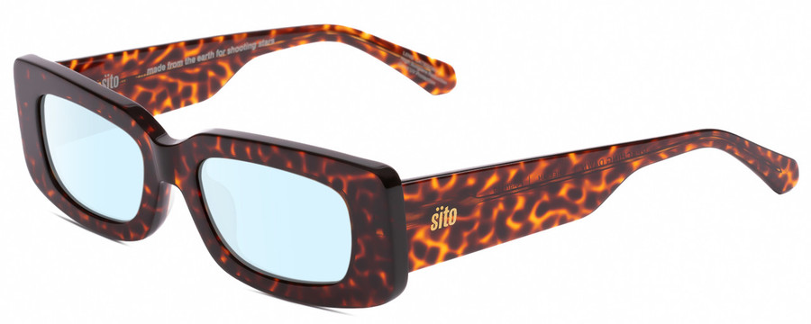 Profile View of SITO SHADES REACHING DAWN Designer Blue Light Blocking Eyeglasses in Amber Cheetah Ladies Square Full Rim Acetate 51 mm