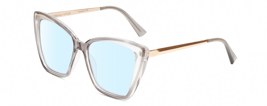 Profile View of Kendall+Kylie KK5126 CHARLOTTE Designer Blue Light Blocking Eyeglasses in Smoke Grey Crystal Gold Ladies Cat Eye Full Rim Acetate 54 mm