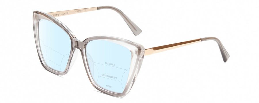 Profile View of Kendall+Kylie KK5126 CHARLOTTE Designer Progressive Lens Blue Light Blocking Eyeglasses in Smoke Grey Crystal Gold Ladies Cat Eye Full Rim Acetate 54 mm