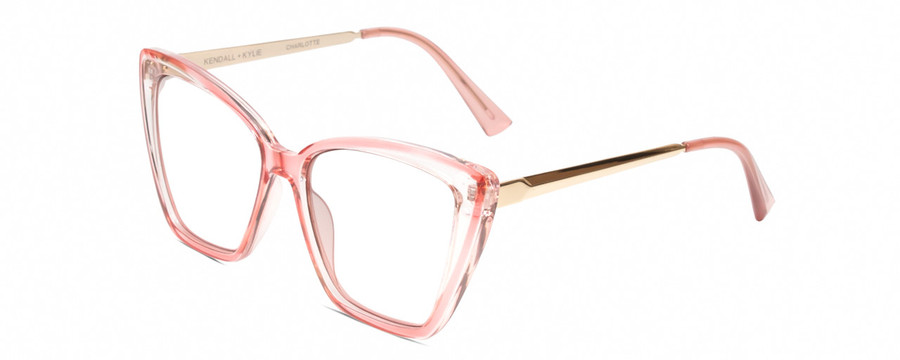 Profile View of Kendall+Kylie KK5126 CHARLOTTE Designer Reading Eye Glasses in Blush Pink Crystal Gold Ladies Cat Eye Full Rim Acetate 54 mm