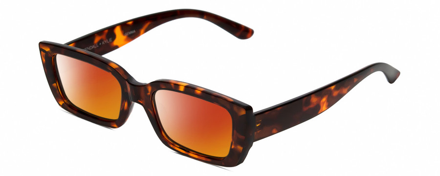 Profile View of Kendall+Kylie KK5137CE GEMMA Designer Polarized Sunglasses with Custom Cut Red Mirror Lenses in Amber Demi Tortoise Havana Ladies Rectangular Full Rim Acetate 51 mm