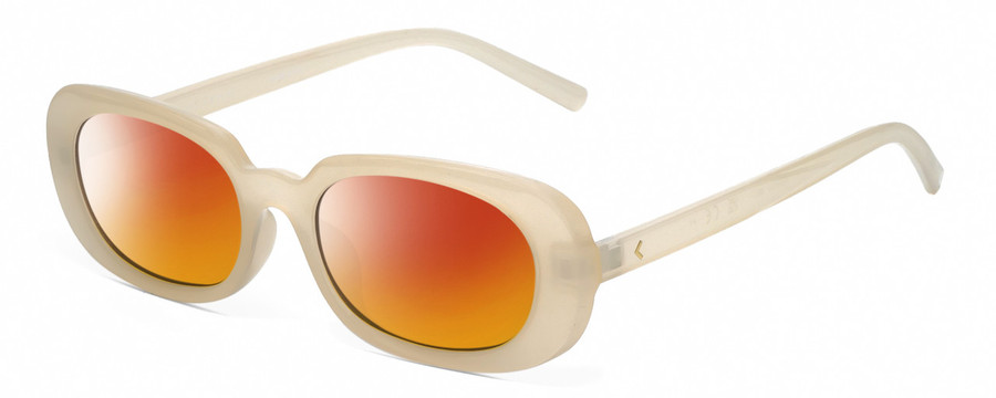 Profile View of Kendall+Kylie KK5153CE VANESSA Designer Polarized Sunglasses with Custom Cut Red Mirror Lenses in Milky Beige Crystal Ladies Oval Full Rim Acetate 54 mm