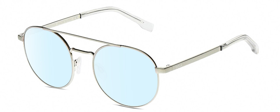 Profile View of BOLLE OVA Designer Blue Light Blocking Eyeglasses in Silver Clear Crystal Ladies Pilot Full Rim Metal 52 mm