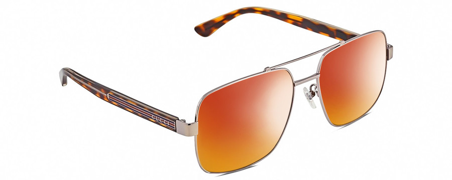 Profile View of Gucci GG0529S Designer Polarized Sunglasses with Custom Cut Red Mirror Lenses in Ruthenium Silver Tortoise Unisex Square Full Rim Metal 60 mm