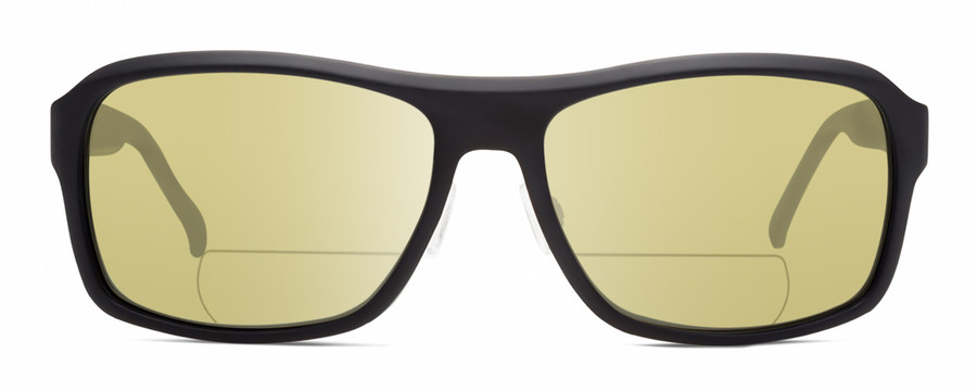 Profile View of Reptile Hawksbill Designer Polarized Reading Sunglasses with Custom Cut Powered Sun Flower Yellow Lenses in Matte Black Unisex Rectangular Full Rim Acetate 58 mm