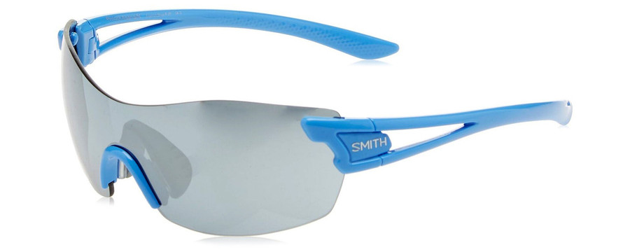 Profile View of Smith Optic Pivlock Unisex Rimless Sunglass Blue/Chromapop Grey/Pink Mirror 99mm