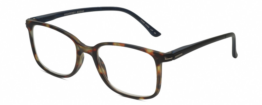 Profile View of Geoffrey Beene GBR006 Designer Reading Eye Glasses with Custom Cut Powered Lenses in Matte Tortoise Havana Brown Gold Navy Blue Mens Rectangular Full Rim Acetate 53 mm
