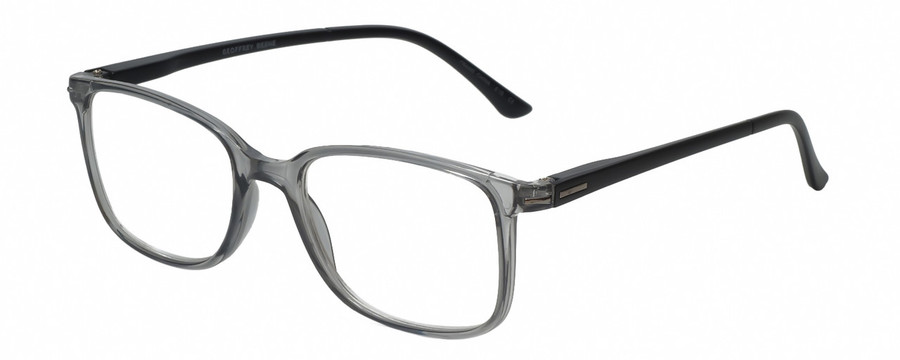 Profile View of Geoffrey Beene GBR012 Designer Progressive Lens Blue Light Blocking Eyeglasses in Gloss Crystal Grey Black Mens Oval Full Rim Acetate 53 mm