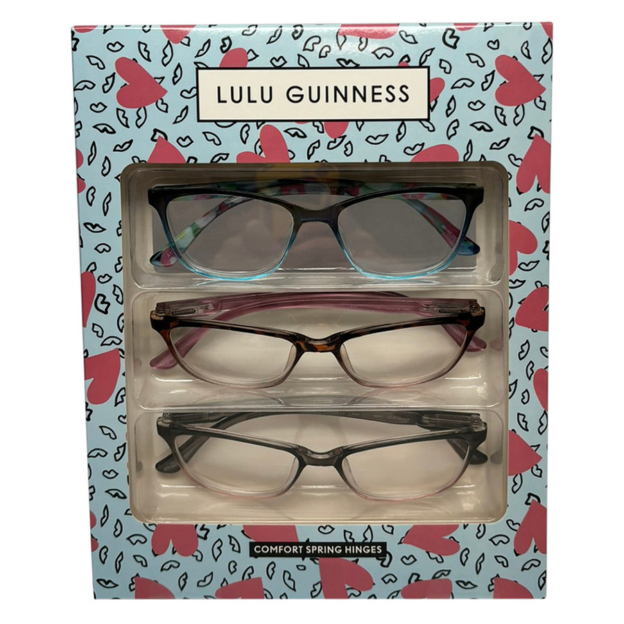 Profile View of Lulu Guinness 3 PACK Womens Reading Glasses Grey Pink,Blue Crystal,Tortoise+1.50