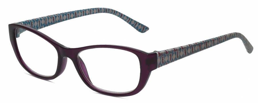 Profile View of Elle EL15577R Designer Blue Light Blocking Eyeglasses in Crystal Plum Purple Blue White Diamond Logos Ladies Cat Eye Full Rim Acetate 52 mm