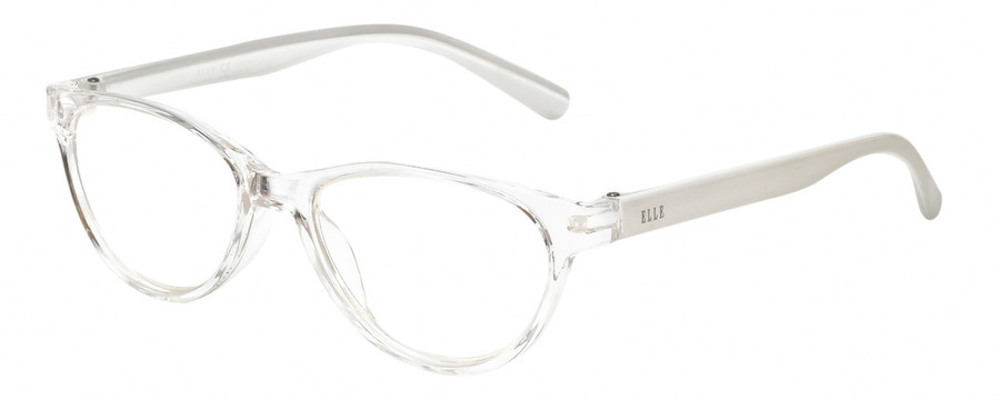 Profile View of Elle EL15579R Designer Reading Eye Glasses with Custom Cut Powered Lenses in Crystal Clear White Ladies Oval Full Rim Acetate 51 mm