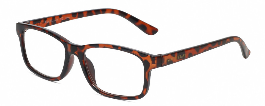 Profile View of Isaac Mizrahi IM31268R Designer Blue Light Blocking Eyeglasses in Tortoise Crystal Brown Spot Ladies Rectangular Full Rim Acetate 51 mm