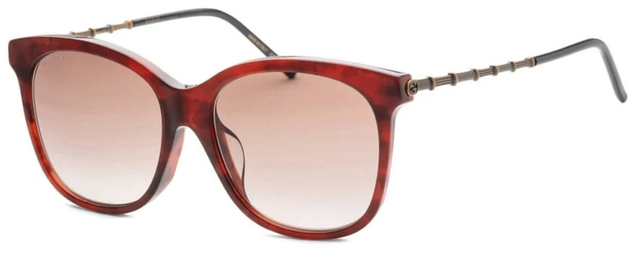 Profile View of GUCCI GG0655SA-002 Cat Eye Sunglass Burgundy Havana Gold Brown/Red Gradient 56mm