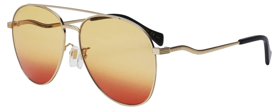Profile View of GUCCI GG0969S-004 Womens Aviator Sunglass Gold Black/Yellow Orange Gradient 59mm