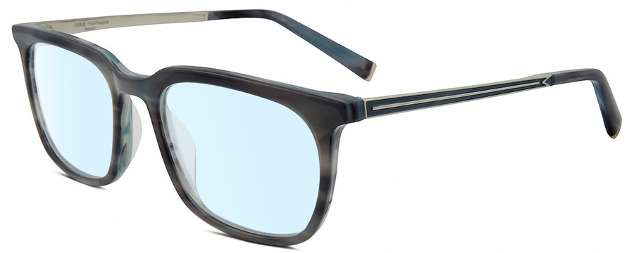 Profile View of John Varvatos V411 Designer Blue Light Blocking Eyeglasses in Gloss Grey Blue Marble Silver Unisex Square Full Rim Acetate 51 mm