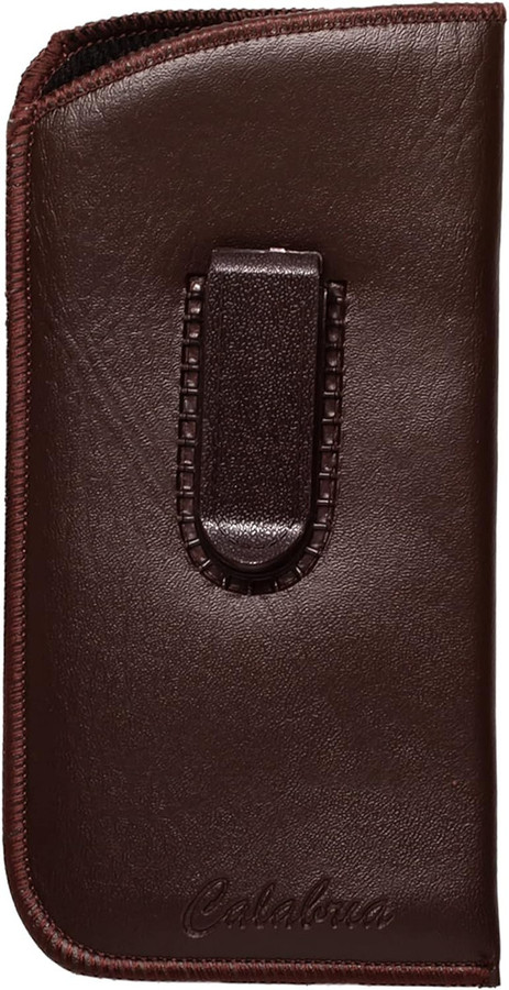 Image 1 of Wholesale Bulk Lot of Calabria Soft Slip-In Eyeglasses Case Vertical Pocket Clip Brown Men/Women Faux Leather Felt Lining 6.5"x3.35