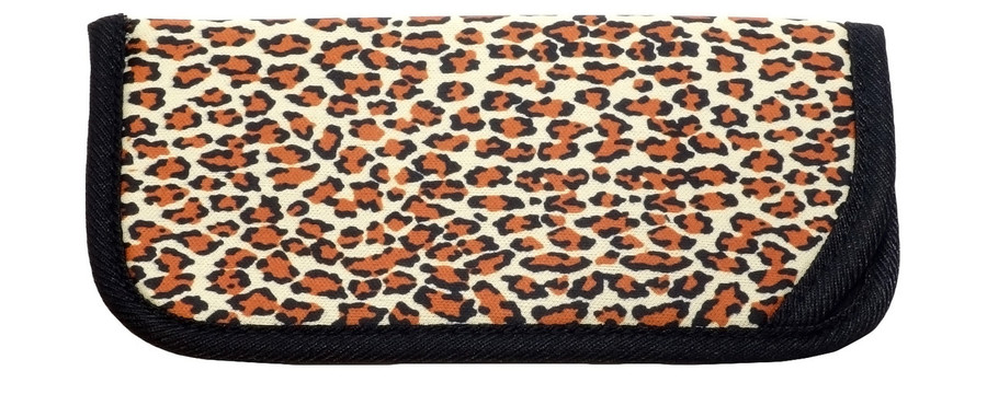 Image 1 of Wholesale Bulk Lot of Calabria Jungle Fever Soft Slip-In Eyeglass Case Vinyl Leopard Print Brown Black Womens Sunglass Pouch Holder